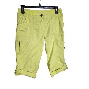 Chico's Womens Bermuda Cargo Shorts Size 0 Small 4 Yellow Capri Roll Up Elastic